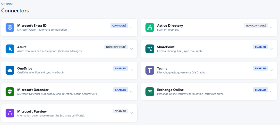 Connector configuration screen for Microsoft services